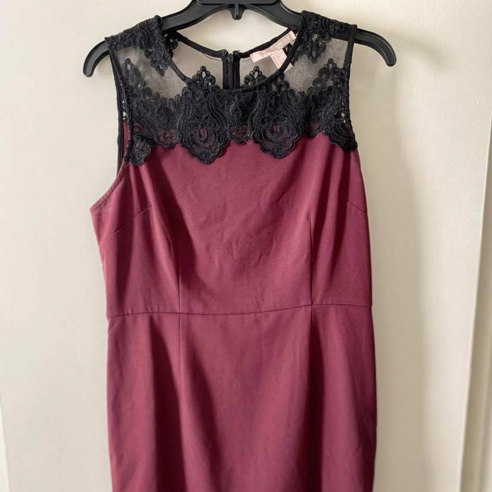 Maroon Dress with Black Lace